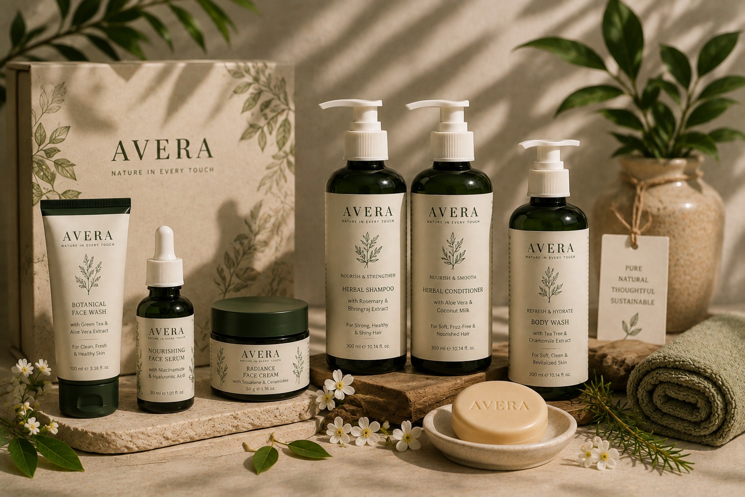 AVERA botanical skincare and haircare collection