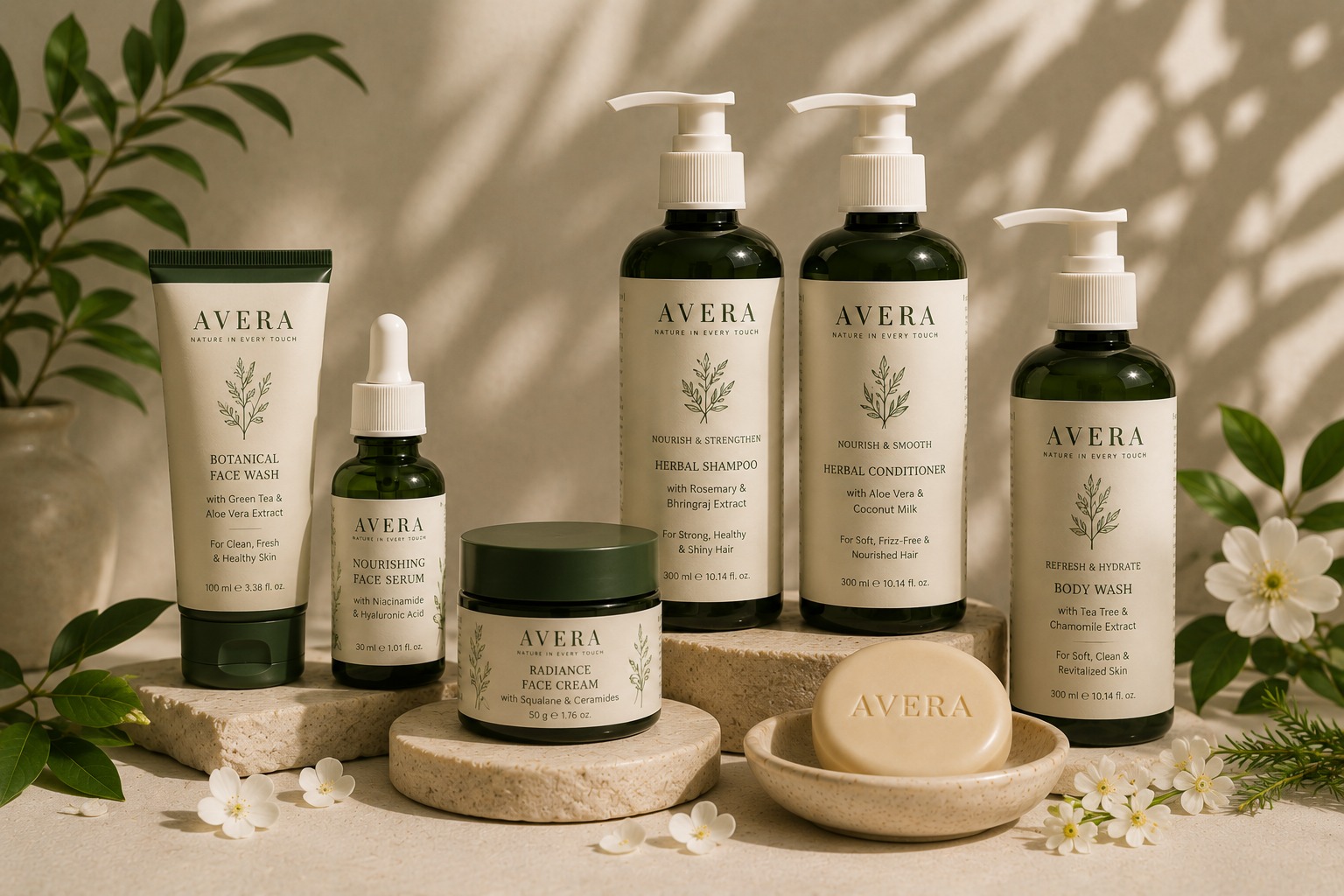 Grouped Avera skincare products